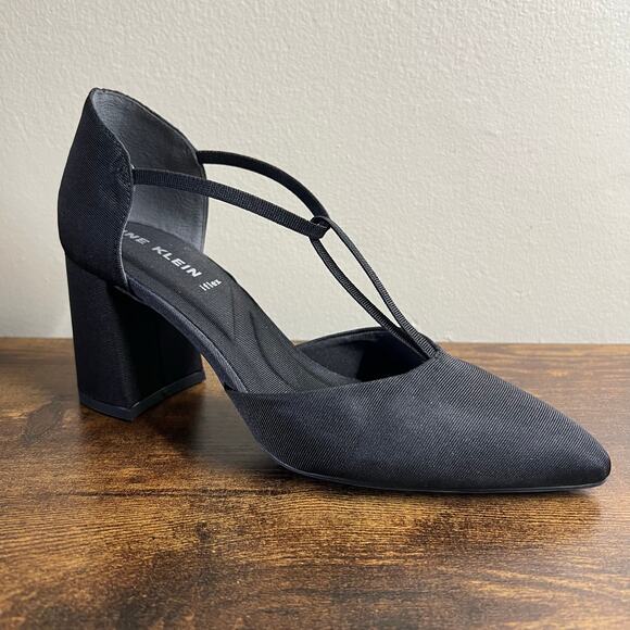 Anne Klein Barclay Pumps 7 M Black T-Strap Block Heel Almond Toe Comfort Chic - Picture 1 of 11